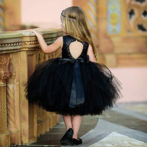 Image of Toddler Girl Baby Lace Flower Sequin Tutu Dress Tulle Pageant Wedding Party Formal Girls Dresses Black 4-5T