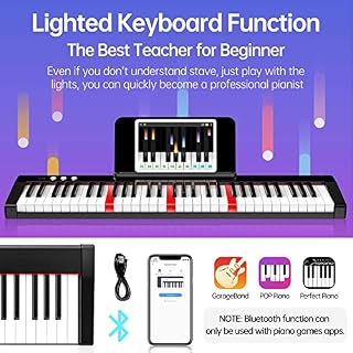 TERENCE Piano Numerique 61 Touches semi-lestées avec Stands Touches Lumineuses Batterie Intégré de 1800mAh interface… - Les Beatles, Paul McCartney, John Lennon, RIngo Starr, George Harrison TERENCE Piano Numerique 61 Touches semi-lestées avec Stands Touches Lumineuses Batterie Intégré de 1800mAh interface… – Image 5