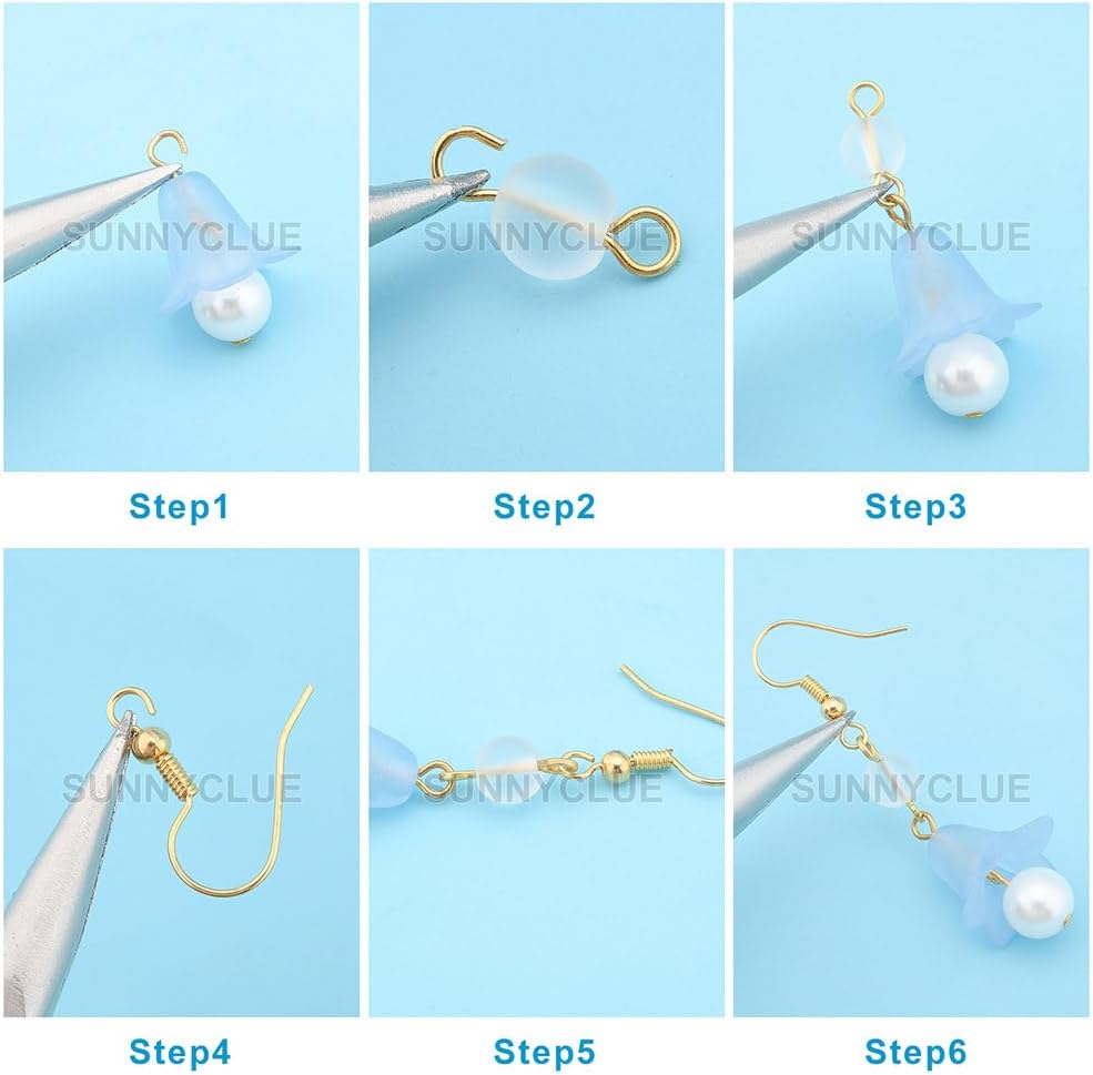 SUNNYCLUE 12 Pairs Acrylic Flower Leaf Dangle Earrings Making Kits Acrylic Flower Charms with Glass Pearl Beads & Jump Rings & Brass Earring Hooks for Beginners Women Adults