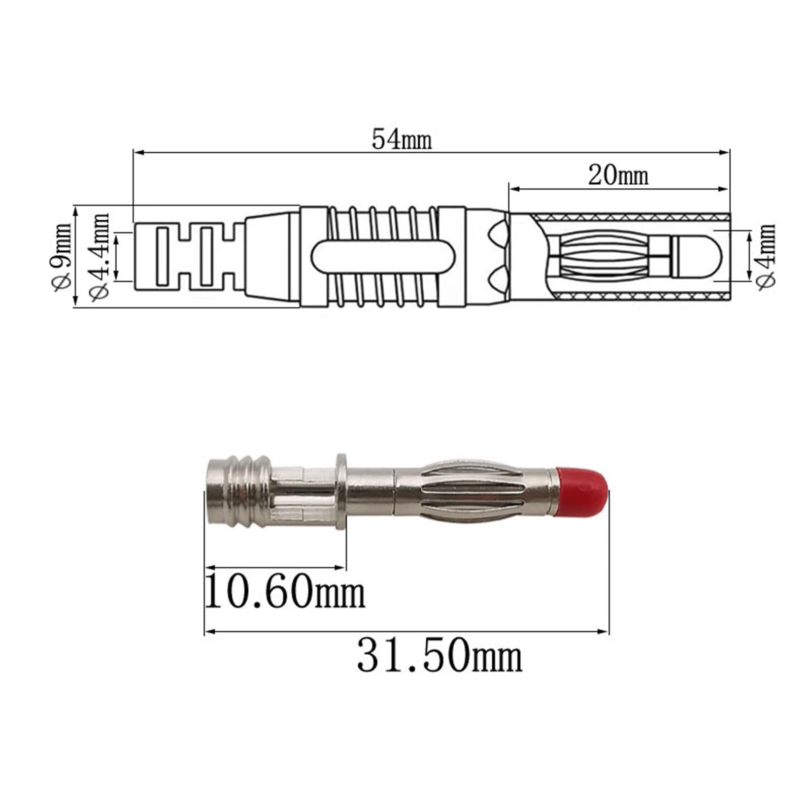 Connecteur banane rouge noir 4 mm avec gaine en plastique de type soudure, câbles de test, fiches bananes (2 rouges et 2 noirs)