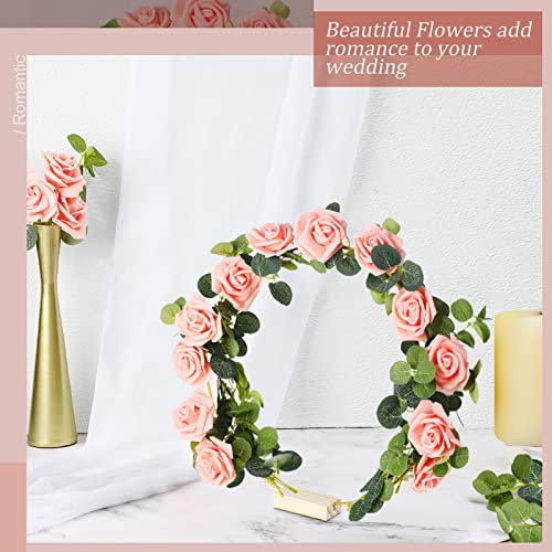 15 Pcs Metal Floral Centerpiece Table Decorations Hoop Centerpiece with Stand Gold Centerpieces for Table 15 Wooden Holders 30 Artificial Flowers 30 Leaves for Wedding DIY Craft Decor(10 Inch,Pink) by Yinder - Image 7