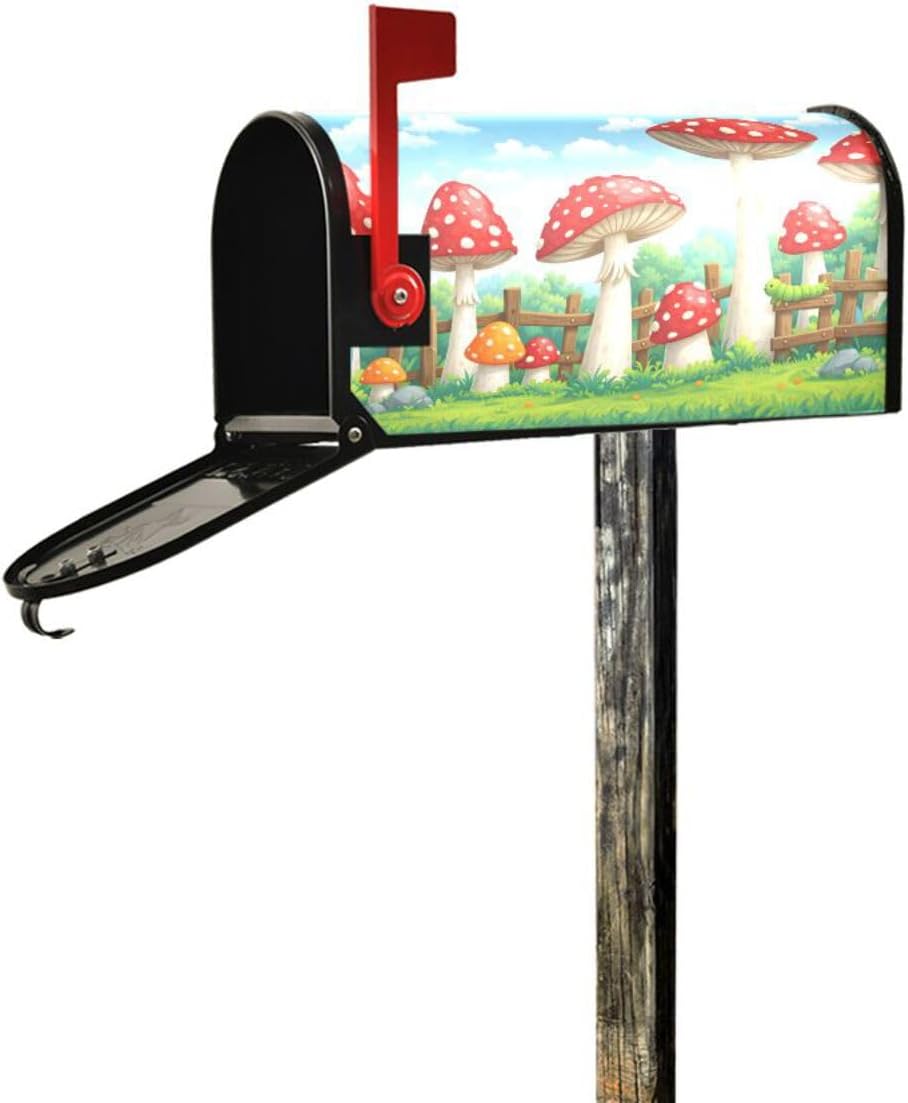 WOOR Mushroom Magnetic Mailbox Cover MailWraps Garden Yard Home Decor for Outside Standard Size-18"x 20.8"