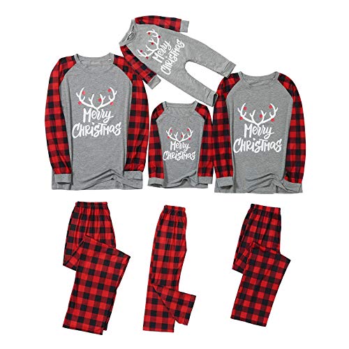 Preisvergleich Produktbild Battnot Weihnachten Schlafanzug Familie Bekleidungssets Weihnachtspyjamas Rot Plaid Patchwork Grau Pullover Tops+Hosen Strampler, Mama Papa Kleinkinder Baby Nachtwäsche Christmas Party Xmas Kleidungs