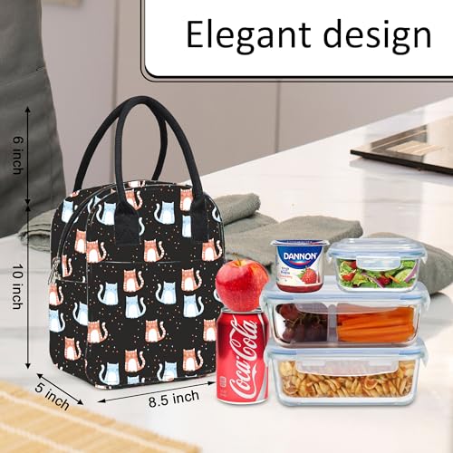 Image of Textile Fabric Lunch Bag Office Tiffin Bags for Men Women | Insulated Hot /Cold Travel Lunch Bag | for Lunch Tiffin Box & Bottle | for Office, School (Cat Print Black), 5 L, 5 Liter