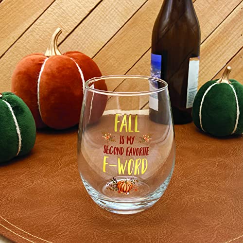 Tmd Retail Stemless Wine Glass “Fall Is My Second Favorite F Word” 22 Oz - Wine Glass Stemless -Gifts, Autumn, Harvest, Funny Drinkware, Mom, Sister, Friend - Wine Glasses Stemless For Any Occasion #TOP4