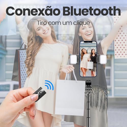 H'MASTON Tripe para Celular Pau de Selfie com Iluminação Bastao de Selfie com Controle Remoto Bluet
