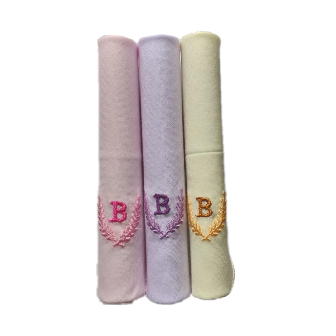 Ladies Multicolor 100% Cotton Handkerchiefs with Initials (B) Pack of 3 (6551 C/C)-image-24