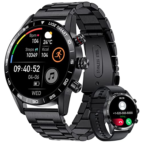 Smart Watch for Android iOS, Smart Watches for Men with Bluetooth Voice Call, 1.32 HD Screen Smartwatch with Heart Rate/Sleep Monitor/20 Sports/Text Notifications, IP67 Waterproof Fitness Watch, Black
