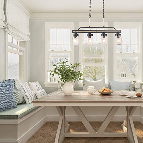 LOG BARN Rustic Mason Jar Lights, Farmhouse Chandelier Metal Finish with Glass Shades, Linear Hanging Pendant for Kitchen Island, Dining Room by LOG BARN - Image 5