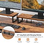 Furologee Computer Desk with Drawer and Power Outlets, 47" Office Desk with 2 Monitor Stands and Fabric File Cabinet, Writing Gaming Table with Shelves and 2 Hooks for Home Office, Rustic Brown - Image 5