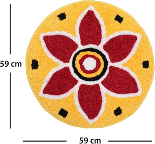 Image of Super Soft Microfiber Traditional Modern Rangoli Door Mat for Home, Living Room, Beside Runner for Bedroom Decoration (24 x 24 Inch, Floral),Yellow