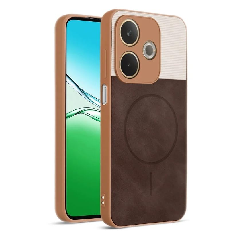Image of Bintage CASE Mac Safe Design Hard Light Weight Back Case | Soft Border Camera Protect | Dual PU Leather Finish Back Cover Compatible for Mi Poco M6+ 5G - White & Cherry Brown