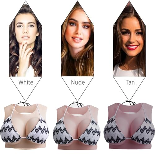 Round Collar Silicone Breastplate, Back Hollow Fake Boobs Breasts Forms B-G Cup for Crossdressers Transgender Drag Queen4