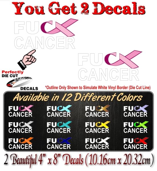 Image of 2 FU Cancer Pink Ribbon 8'' Decals FCK Breast Cancer Vinyl Vehicle Decal Stickers (Pink (2 Decals))