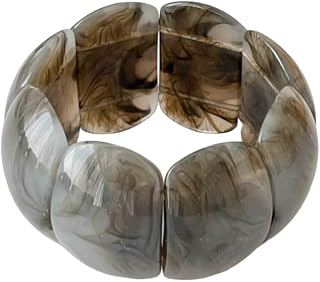Caiyao Retro Acrylic Chunky Geometric Elastic Bangle Bracelets Colorful Wide Chunky Irregular Resin Wristband Statement Bracelet for Women Fashion Party Wedding Jewelry Gifts