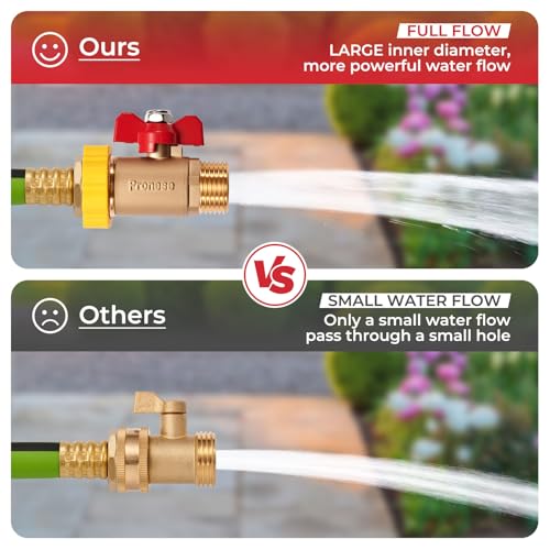 Pronese Full Flow Brass 3/4\'\'GHT High Flow Garden Hose Shut Off Valve Hose,Heavy Duty No Restricted-Flow Water Shut-Off Connector,Full Port Ball Valve Adapter