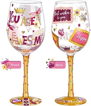 NymphFable Thank You Gift Hand Painted Wine Glasses You are Awesome Decorative Wine Glasses , Birthday Gift for Mom, Teacher, Friend 15oz