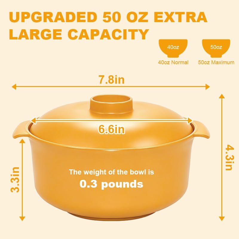 Microwave Bowls with Lids & Spoons, 50 oz Unbreakable Bowls, 4 Pack