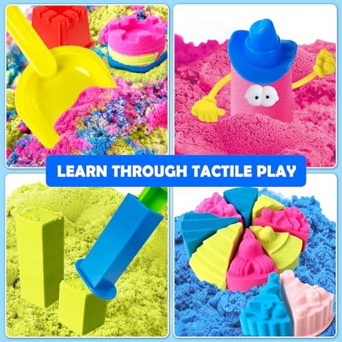 ESSENSON Sensory Bin - 52 PCS Play Sand Kit with 3lbs Magical Sand, Beach Toys Castle Molds Sand Molds, Sensory Toy Sandbox, Kids Gifts for Girls and Boys - Thumbnail 4