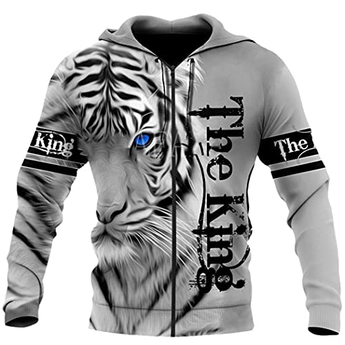 Sweat à capuche tigre blanc 3D zippé au graphisme Harajuku ultra net