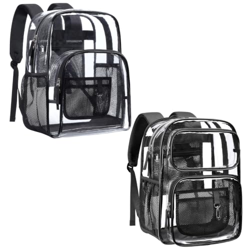PACKISM Clear Backpack - 2 Pack 17 inch Heavy Duty School Bookbag, Black