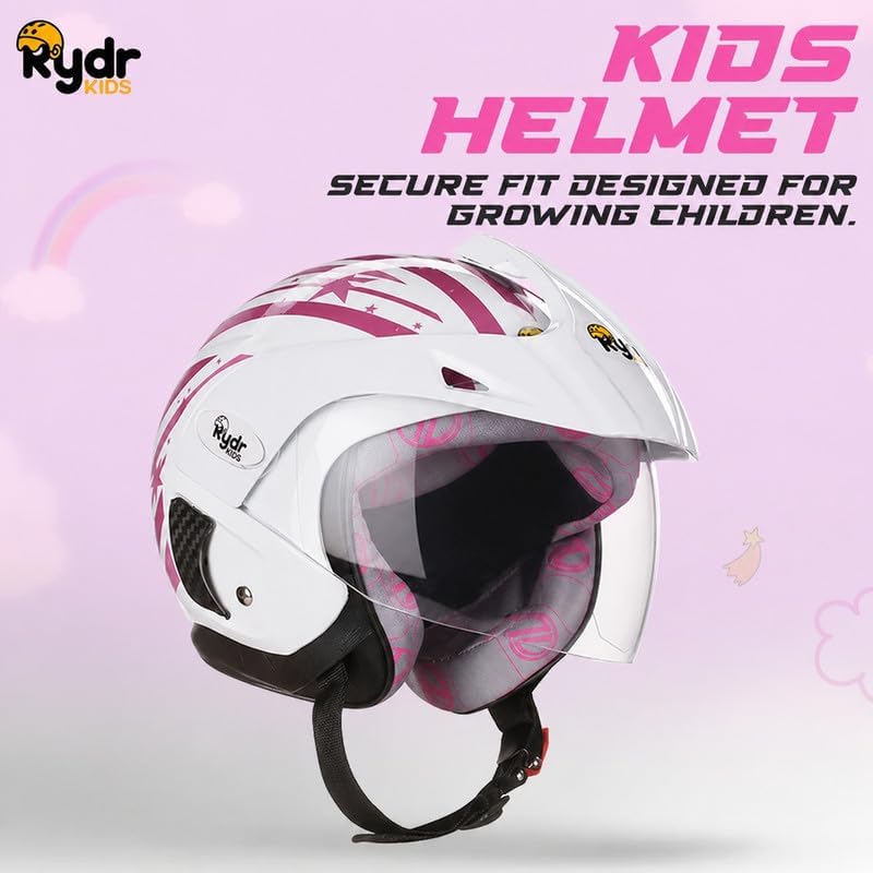 Image of Rydrkids Star S Peak - Kids Motorcycle Helmet with Visor & Peak - Size S 3 to 7 Years, Lightweight & Adjustable Safety Helmet for Boys and Girls