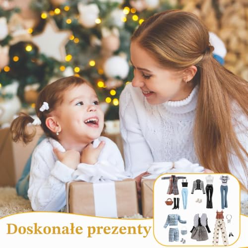 Ubrania i akcesoria dla lalek kompatybilne z Barbie 1, płaszcz w pepitkę, 1 płaszcz w kratę, 4 góry, 4 spodnie, 1 elegancki garnitur w kratę, 1 pluszowa kamizelka, sukienka, 4 buty, 2 torby, 1