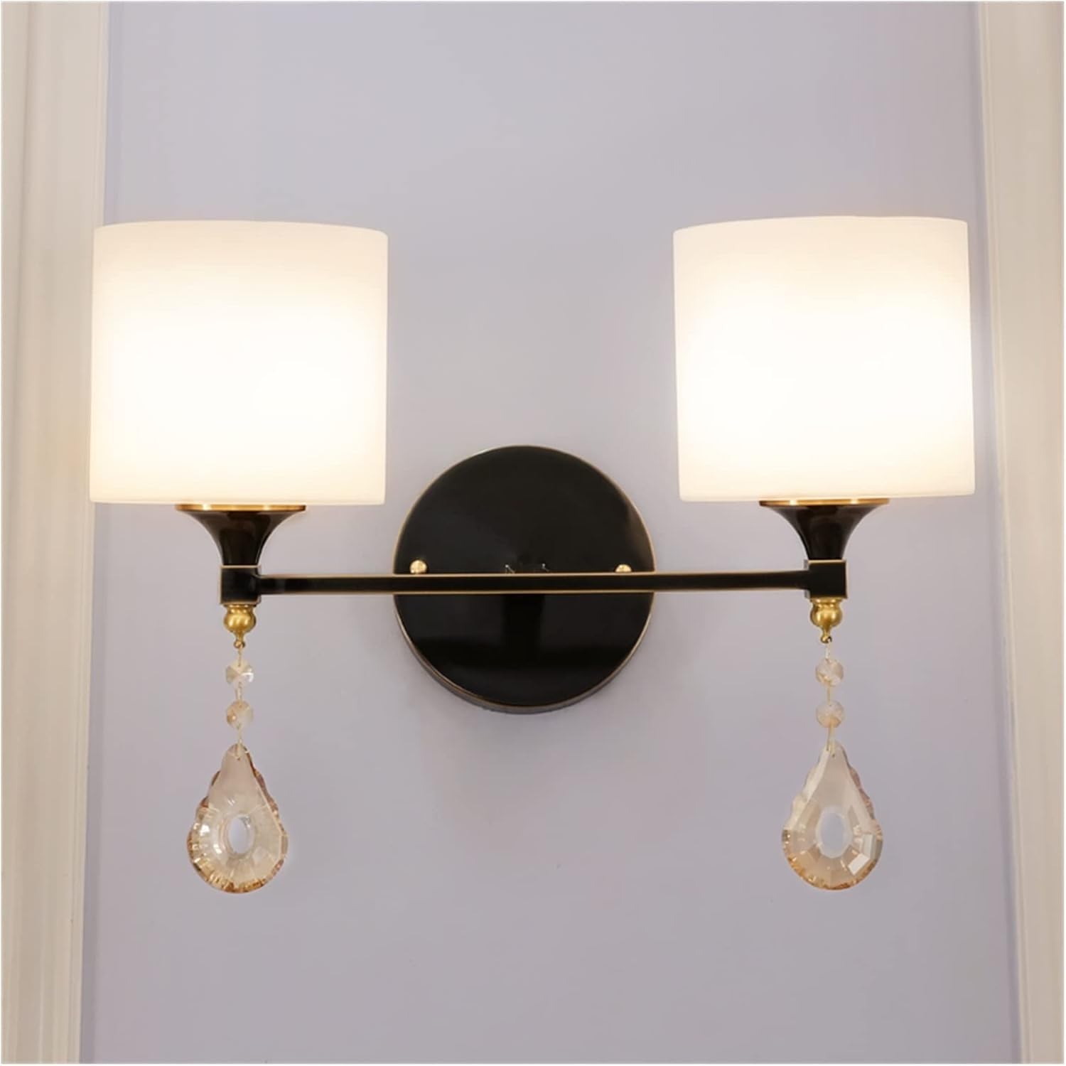 HUAYUSEDF Wall lamp, Copper Lamp Bedroom Bedside Aisle Double Head Single Bathroom Light Living Room Fixtures,Chandelier(2 Lightsblack)