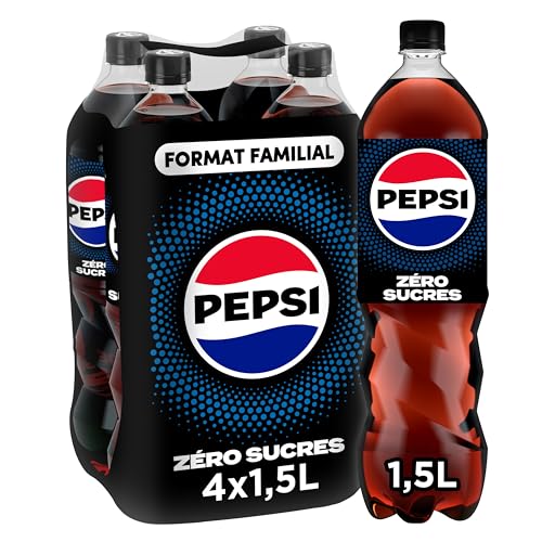 PEPSI Soda au Cola Sans Sucres Format Familial - Lot de 4x1,5L