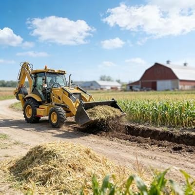 Hydraulic Backhoe Loader with Front Loader Bucket and Rear Excavator Arm, Compact 4x4 Mini Digger for Farm Landscaping and Light Construction