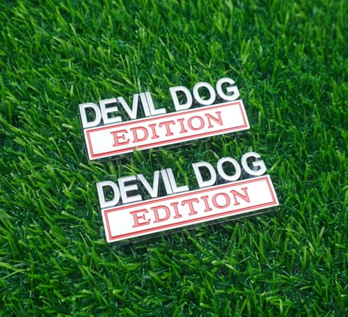 Image of 2pc Devil Dog Edition Emblem 3D Dog Edition Fender Tailgate Badges Bumper Decal Sticker Nameplate for Universal Vehicle, Car, Truck, SUV Motorcycle Accessories Decoration (Silver Red)