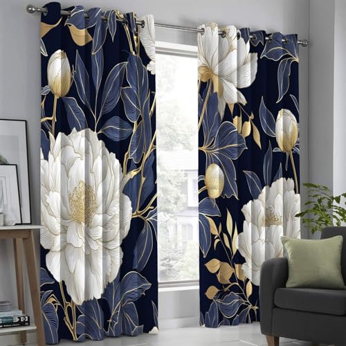 Rideaux occultants pour chambre enfant et salon au motif pivoine dorée 3D - 3