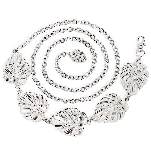 Monstera Leaf Silver Metal Western Chain Belt - Boho Fairy Witchy Body Jewelry for Women - Adjustable Waist Belt for Plant Moms, Ren Faire & Festival Style2