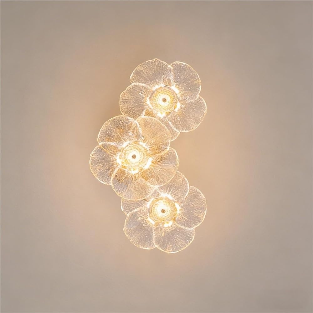 LYOUAE French Mid Century Wall Sconce 3 Light Clear Glass Floral Wall Light