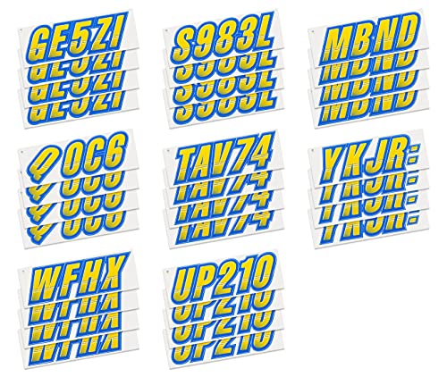 Image of STIFFIE Techtron Yellow /Blue 3 inch Boat & PWC Registration Decals • Numbers Letters Stickers
