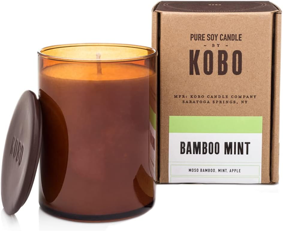 KOBO Bamboo Mint Scented Candle (15 oz) | 100% Pure Soy Wax Candles | Jar Candle Hand-Poured in USA | All Natural, Long Lasting 100 Hour Burning Candles | Scented Candles for Home