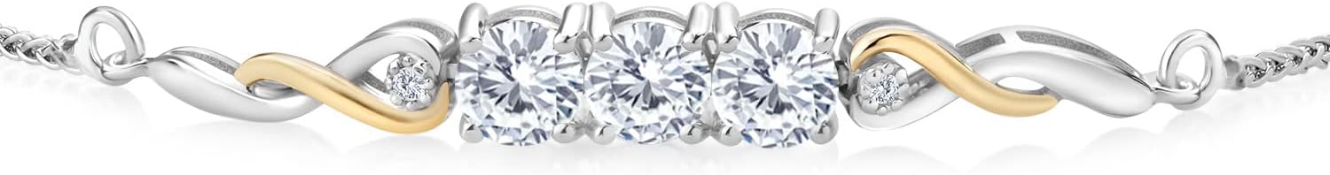 Gem Stone King Two-Tone Gemstone Birthstone and Accent Lab Grown Diamond Infinity Tennis Bracelet For Women In 925 Silver and 10K Yellow Gold | Round 5MM and 1.3MM | Fully Adjustable Up to 9 Inch - Image 2