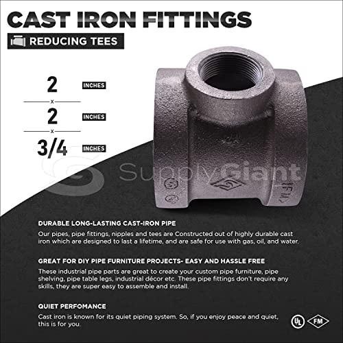 Supply Giant CU497H 2" x 2" x 3/4" Cast Iron Threaded Reducing Tee for Industrial Piping or DIY Projects with Black Finish by SUPPLYGIANT - Used condition - Image 3
