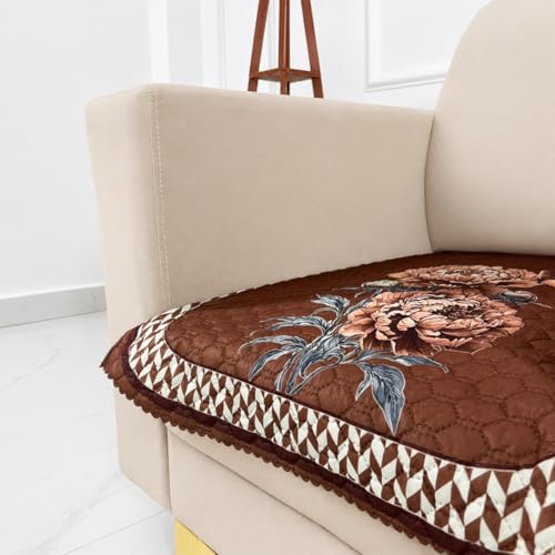 Image of Homerz 'Brooklyn Series' Premium Sofa Cover | Quilted Floral Design | Non-Slip Washable Sofa Protector | Soft Anti Slip Fabric (Ny Mustard, 1 Seater, Only Seat Cover)