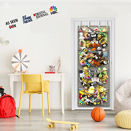 Honeyera Storage for Stuffed Animal - Over Door Organizer for Stuffies, Baby Accessories, and Toy Plush Storage/Easy Installation with Breathable Hanging Storage Pockets (Gray)