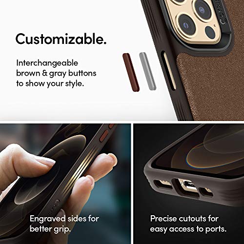 Image of Spigen Cyrill Leather Brick | iPhone 12 Pro /12 Case | iPhone 12 Pro /12 Back Cover | Faux Leather+TPU+PC - Saddle Brown