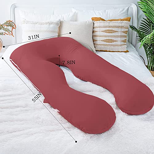Image of U-Shaped Sleeping Pregnancy Pillow| Removable Washable Cotton Cover with Zipper| PregnoCare Fibres| Maternity, Nursing| Full Body Soft Support Bump, Head, Back, Shoulder, Hips, Legs and Belly (Red)