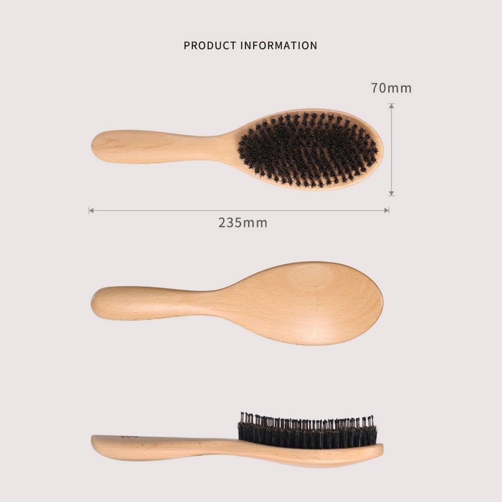 Cepillo for el cabello, cepillo for el cabello con cerdas de jabalí, cerdas naturales suaves for cabello fino y fino, restaura el brillo y la textura