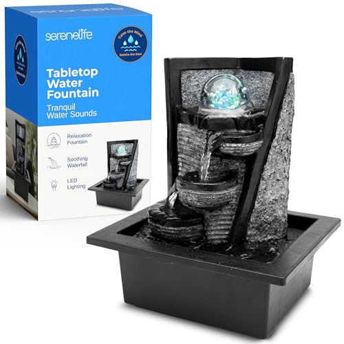 SereneLife Desktop Electric Water Fountain Decor w/ LED Illuminated Crystal Ball Accent - Indoor & Outdoor
