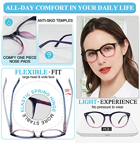 Image of MARE AZZURO Large Reading Glasses Women Trendy Round Readers 1.0 1.25 1.5 1.75 2.0 2.25 2.5 2.75 3.0 3.5 4.0 5.0 6.0 (Purple, 5.00)