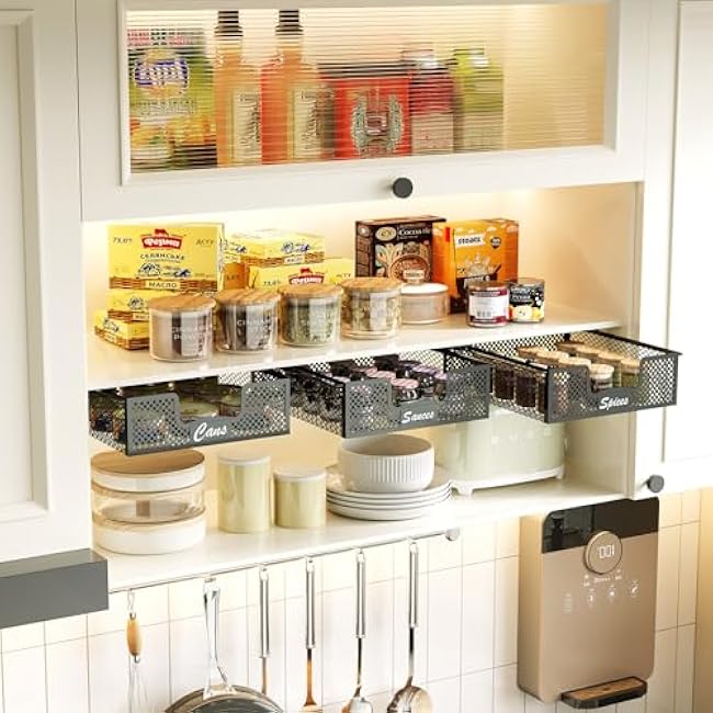 JKsmart 2-Pack Hanging Pullout Drawer Basket, K-Cup Holder Drawer, Coffee Pod Holder For Counter, Wire Basket Attaches to Shelf, Space Saving for Kitchen Counter Pantry Cupboard