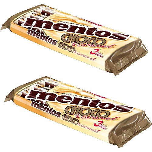 Mentos Caramel Chews Filled with White Chocolate - (2-Pack, 6 Rolls Total) - Mento Chewy Choco and Caramel Candy (3 Rolls Per Pack)