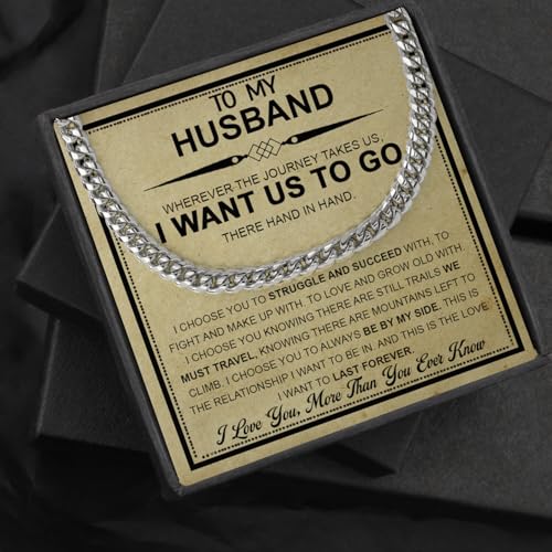 Cuban Link Chain Necklace For Husband, Love You This Much To My Husband Classic Steel Jewelry Gift Birthday Christmas Anniversary Jewelry Gifts for Dad Brother Boyfriend Son3