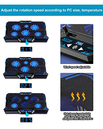 Gaming-Laptop-Cooling-Pad-2022-KEYNICE-Notebook-Cooler-with-6-LED-Quiet-Fan-for-12-17-Inch-Laptops-2-USB-Ports-5-Wind-Speeds-USB-Powered-Laptop-Cooler-Laptop-Fan-Stand-with-LCD-Screen