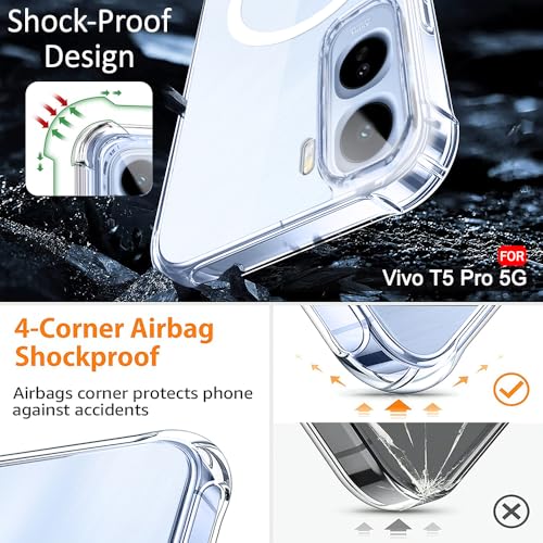 Image of TheGiftKart ShockProof Ultra-Hybrid Back Cover Case for Vivo T5 Pro 5G Compatible with MagSafe | 360 Degree Protection | Crystal Clear Hard Cover Case for Vivo T5 Pro 5G (PC & TPU, Transparent Bumper)